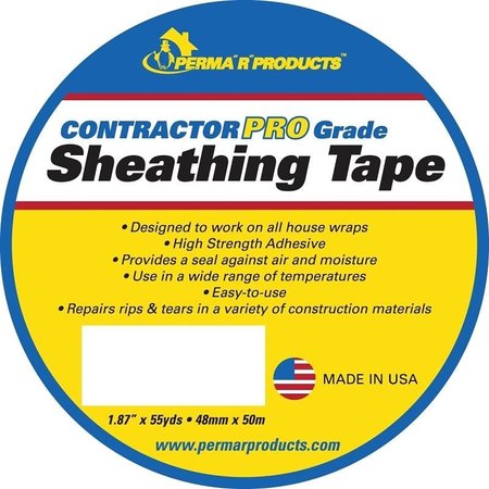 Perma R Products Contractor Pro Grade Sheathing Tape, 50 m L, 48 mm W, Polypropylene Backing, White 18755